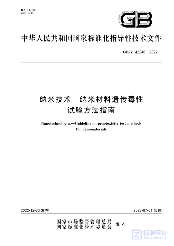 GB/Z 42246-2022 纳米技术 纳米材料遗传毒性试验方法指南